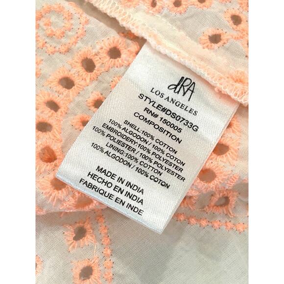 dRA Los Angeles Yara Floral Eyelet Mini Dress Size M Pink & Ivory 3/4 Sleeve - Picture 6 of 7